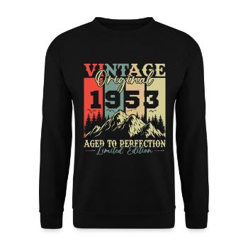 Original 1953 Vintage Geburtstag Retro - Unisex Pullover - Schwarz - Vorne - Alina (178cm) & Michal (187cm)