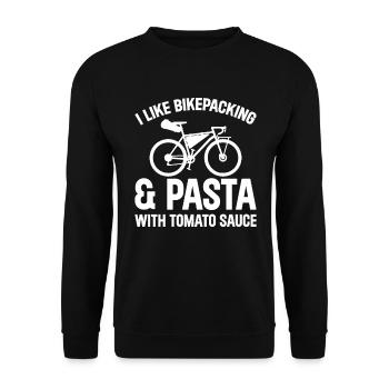 J’aime le bikepacking et les pâtes à la sauce tomate - Bik - Sweat-shirt Unisexe - noir - Devant - Alina (178cm) & Michal (187cm)