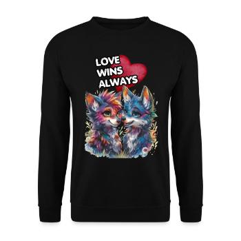 LOVE WINS ALWAYS. Wolves, Wolf, Heart, In Love, - Unisex Sweatshirt - black - Front - Alina (178cm) & Michal (187cm)