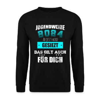 Jugendweihe 2024 - Ab jetzt wird gesiezt - Unisex Pullover - Schwarz - Vorne - Alina (178cm) & Michal (187cm)