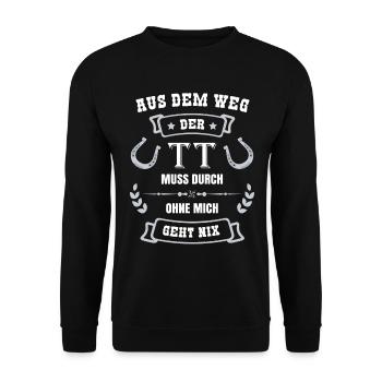 Aus dem Weg Turnier Trottel Pferde Reiter Sport - Unisex Pullover - Schwarz - Vorne - Alina (178cm) & Michal (187cm)