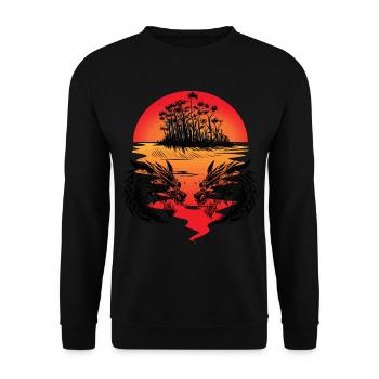 Drachen Südsee Insel Fantasy Sonnenuntergang Dämon - Unisex Pullover - Schwarz - Vorne - Alina (178cm) & Michal (187cm)