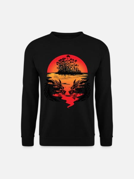 Drachen Südsee Insel Fantasy Sonnenuntergang Dämon - Unisex Pullover - Schwarz
