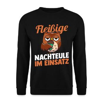 Fleißige Nachteule Nachtschicht - Unisex Pullover - Schwarz - Vorne - Alina (178cm) & Michal (187cm)