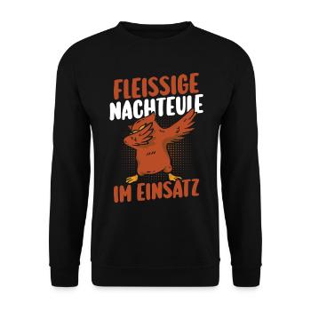 Fleißige Nachteule Nachtschicht - Unisex Pullover - Schwarz - Vorne - Alina (178cm) & Michal (187cm)