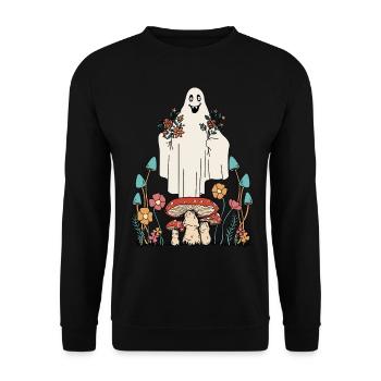 Frohe Natur Gespenst Flora Herbst Halloween - Unisex Pullover - Schwarz - Vorne - Alina (178cm) & Michal (187cm)