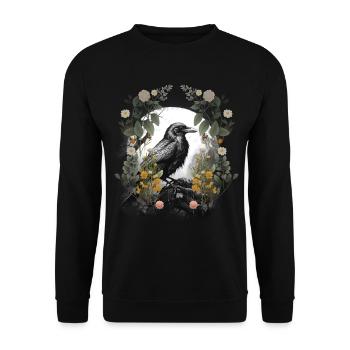 Rabe Natur Blumen Krähe Raben Krähen Dark Frühling - Unisex Pullover - Schwarz - Vorne - Alina (178cm) & Michal (187cm)
