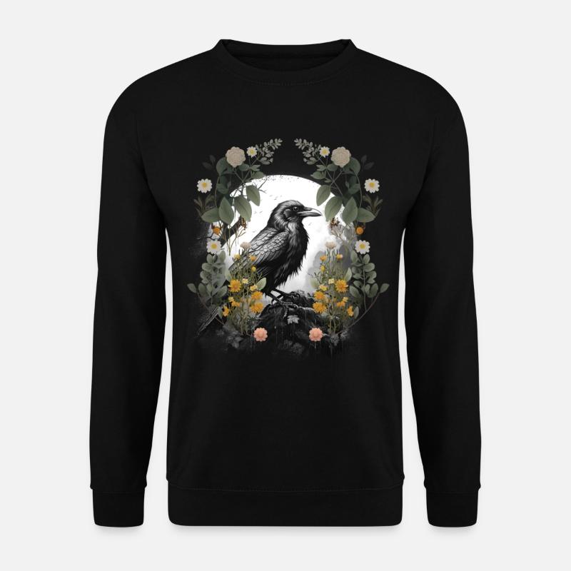 Rabe Natur Blumen Krähe Raben Krähen Dark Frühling - Unisex Pullover - Schwarz
