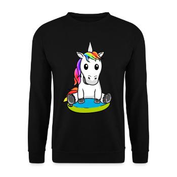 Einhorn Fabelwesen Schwimmreifen Schwimmer Kind - Unisex Pullover - Schwarz - Vorne - Alina (178cm) & Michal (187cm)