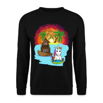 Einhorn Südsee Urlaub Ozean Insel Seenot - Unisex Pullover - Schwarz - Vorne - Alina (178cm) & Michal (187cm)