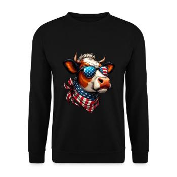 America Independence Day 4th of July USA Cow Cool - Unisex Sweatshirt - black - Front - Alina (178cm) & Michal (187cm)