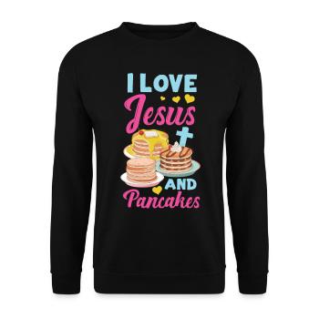 Les enfants amoureux des crêpes J’aime Jésus - Sweat-shirt Unisexe - noir - Devant - Alina (178cm) & Michal (187cm)