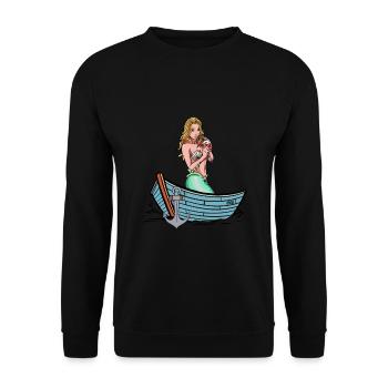 Nixe maritim Meerjungfrau Boot Fabelwesen Märchen - Unisex Pullover - Schwarz - Vorne - Alina (178cm) & Michal (187cm)