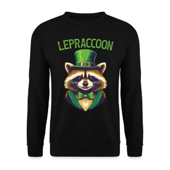 Lepraccoon Saint Patrick Waschbär Kobold Irisch - Unisex Pullover - Schwarz - Vorne - Alina (178cm) & Michal (187cm)