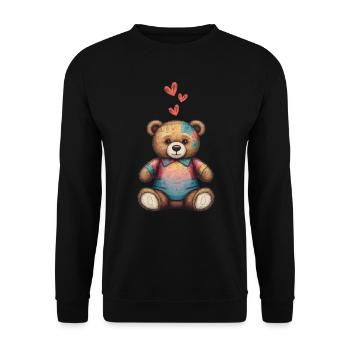 Teddy Bear Cartoon with Hearts Teddy Bear Cute - Unisex Sweatshirt - black - Front - Alina (178cm) & Michal (187cm)
