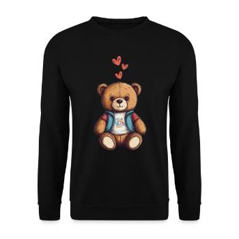 Teddy Bear Cartoon with Hearts Teddy Bear Cute - Unisex Sweatshirt - black - Front - Alina (178cm) & Michal (187cm)