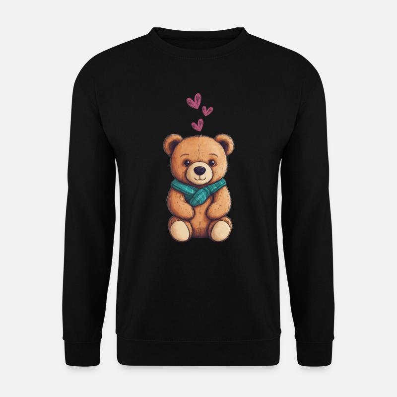Teddybär Cartoon mit Herzen Teddy Bär Süß - Unisex Pullover - Schwarz
