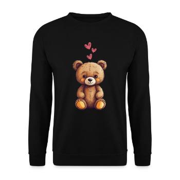 Teddy Bear Cartoon with Hearts Teddy Bear Cute - Unisex Sweatshirt - black - Front - Alina (178cm) & Michal (187cm)