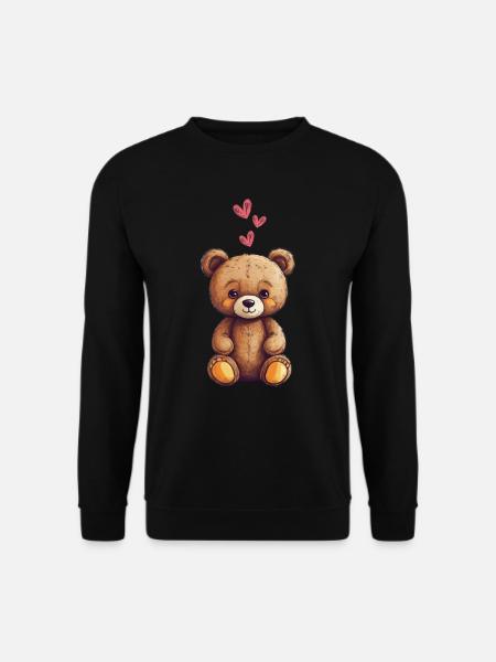 Teddy Bear Cartoon with Hearts Teddy Bear Cute - Unisex Sweatshirt - black
