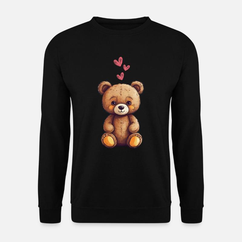Teddy Bear Cartoon with Hearts Teddy Bear Cute - Unisex Sweatshirt - black