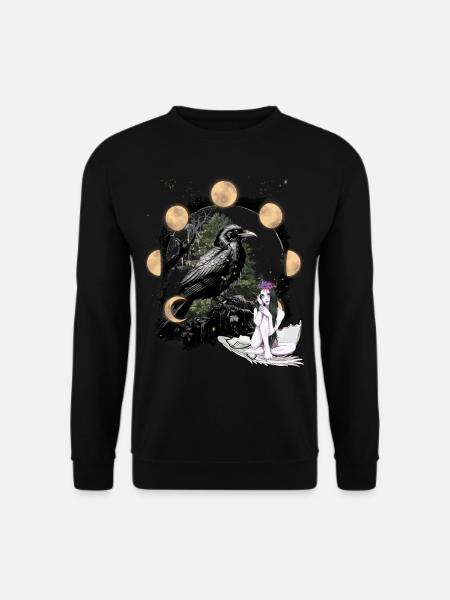 Rabe Mädchen Fantasy Dark Mond Natur Okkult - Unisex Pullover - Schwarz