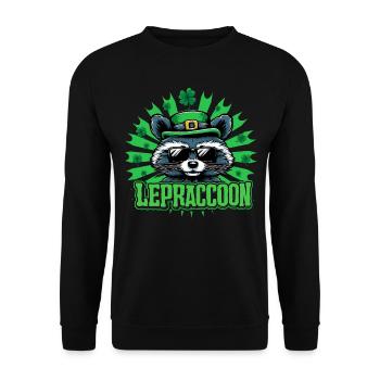 Lepraccoon Irisch Kobold Waschbär Saint Patrick - Unisex Pullover - Schwarz - Vorne - Alina (178cm) & Michal (187cm)