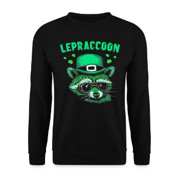 Lepraccoon Kobold Irisch Waschbär Saint Patrick - Unisex Pullover - Schwarz - Vorne - Alina (178cm) & Michal (187cm)