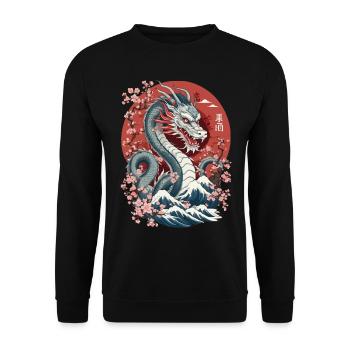 Design streetwear esthétique du dragon japonais - Sweat-shirt Unisexe - noir - Devant - Alina (178cm) & Michal (187cm)