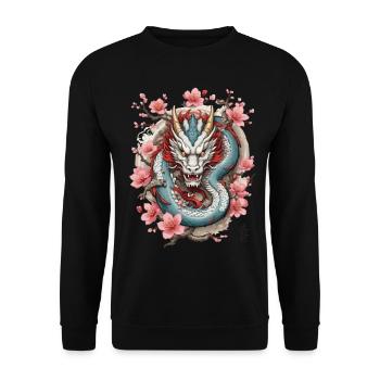 Japanischer Drache Aesthetic Streetwear Design - Unisex Pullover - Schwarz - Vorne - Alina (178cm) & Michal (187cm)