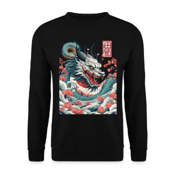 Japanischer Drache Tattoo Aesthetic Streetwear - Unisex Pullover - Schwarz - Vorne - Alina (178cm) & Michal (187cm)