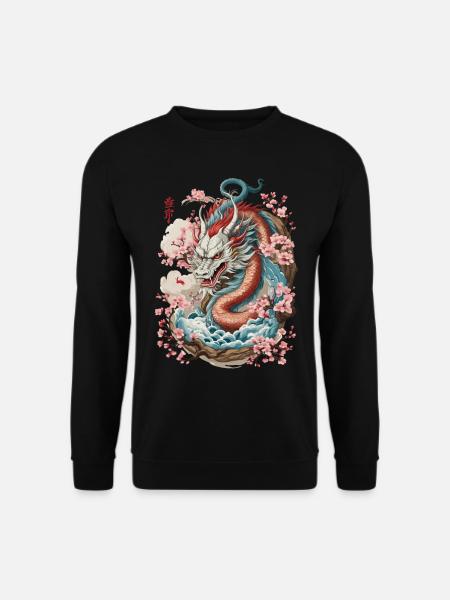 Japanischer Drache Aesthetic Streetwear Design - Unisex Pullover - Schwarz