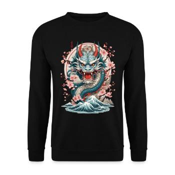 Japanischer Drache Tattoo Aesthetic Streetwear - Unisex Pullover - Schwarz - Vorne - Alina (178cm) & Michal (187cm)