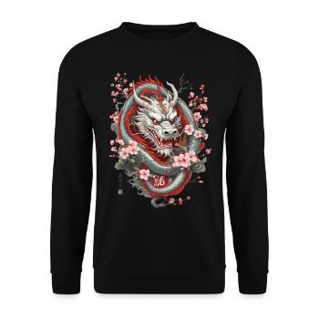 Japanese Dragon Cherry Blossom Aesthetic Design - Unisex Sweatshirt - black - Front - Alina (178cm) & Michal (187cm)