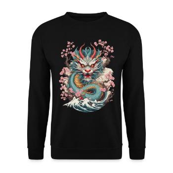 Japanischer Drache Aesthetic Streetwear Design - Unisex Pullover - Schwarz - Vorne - Alina (178cm) & Michal (187cm)