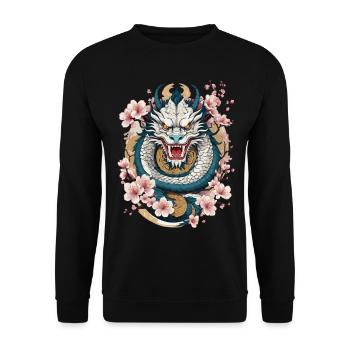 Design streetwear esthétique du dragon japonais - Sweat-shirt Unisexe - noir - Devant - Alina (178cm) & Michal (187cm)