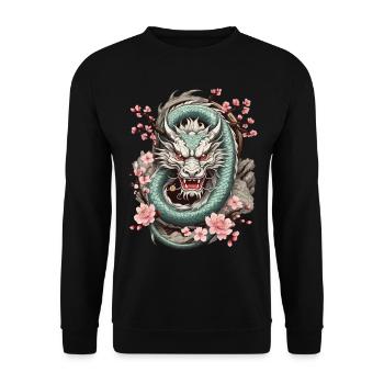 Japanese Dragon Aesthetic Streetwear Design - Unisex Sweatshirt - black - Front - Alina (178cm) & Michal (187cm)