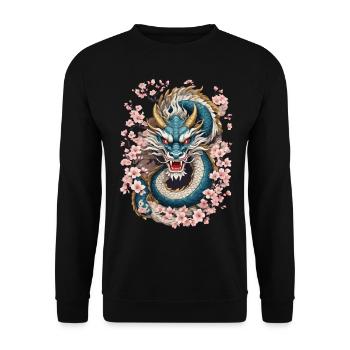 Japanese Dragon Design Aesthetic Streetwear - Unisex Sweatshirt - black - Front - Alina (178cm) & Michal (187cm)