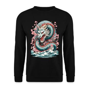 Japanischer Drache Tattoo Aesthetic Streetwear - Unisex Pullover - Schwarz - Vorne - Alina (178cm) & Michal (187cm)