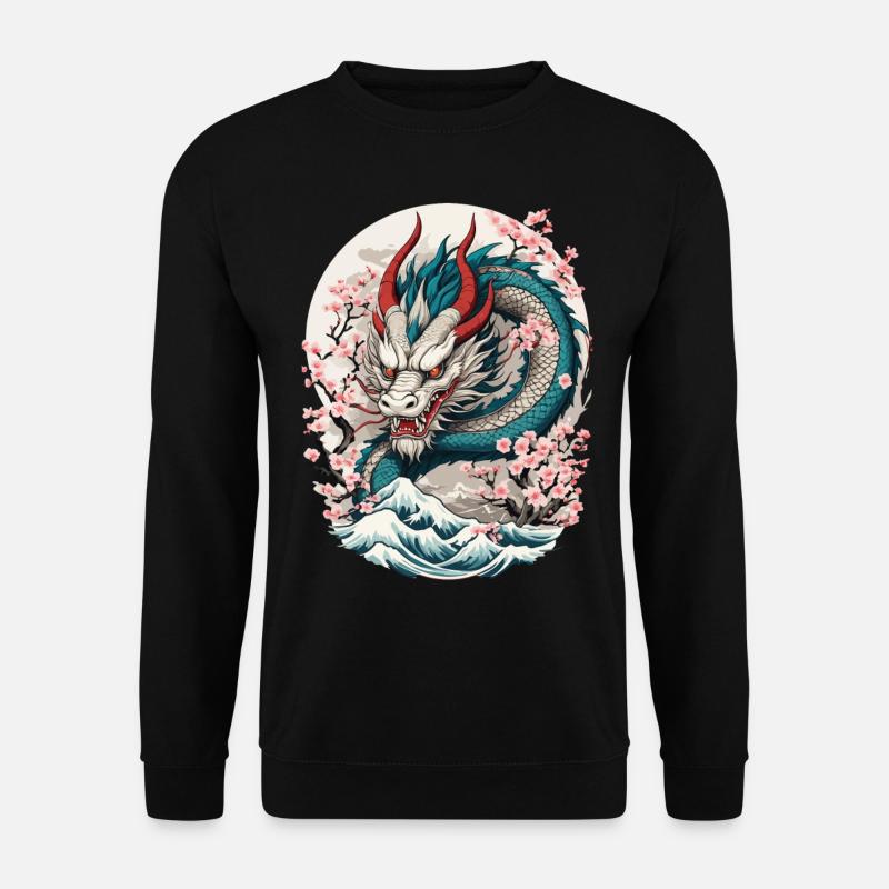 Japanischer Drache Kirschblüten Tattoo Design - Unisex Pullover - Schwarz