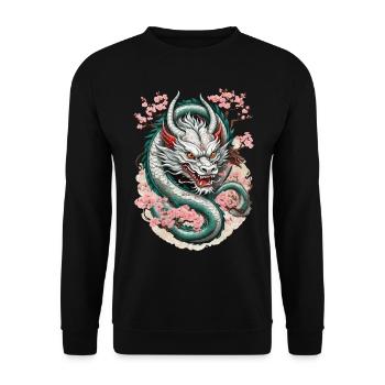 Japanischer Drache Tattoo Aesthetic Streetwear - Unisex Pullover - Schwarz - Vorne - Alina (178cm) & Michal (187cm)