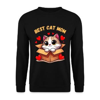 Katze Katzen Katzenmama Kätzchen Herz Mutter süß - Unisex Pullover - Schwarz - Vorne - Alina (178cm) & Michal (187cm)