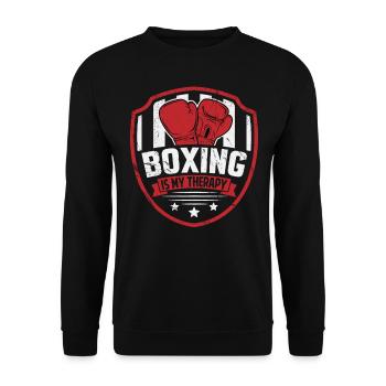 Boxen ist meine Therapie - Unisex Pullover - Schwarz - Vorne - Alina (178cm) & Michal (187cm)