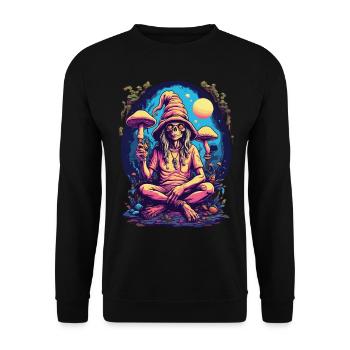 Alien Psychedelic Art Forest Mushrooms Music - Unisex Sweatshirt - black - Front - Alina (178cm) & Michal (187cm)