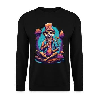 Meerkat Psychedelic Art Forest Mushrooms Music - Unisex Sweatshirt - black - Front - Alina (178cm) & Michal (187cm)