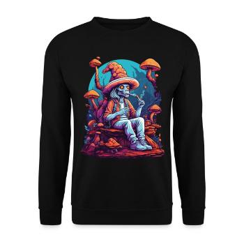 Alien Forest Mushrooms Psychedelic Goa Trance - Unisex Sweatshirt - black - Front - Alina (178cm) & Michal (187cm)