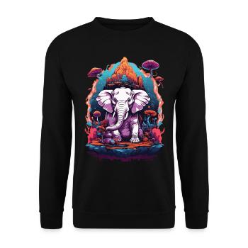 Elephant Psychedelic Art Forest Mushrooms Music Festival - Unisex Sweatshirt - black - Front - Alina (178cm) & Michal (187cm)