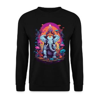 Elefant Psychedelic Art Wald Pilze Musik Festival - Unisex Pullover - Schwarz - Vorne - Alina (178cm) & Michal (187cm)