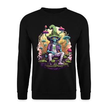 Alien Psychedelic Art Forest Mushrooms Music - Unisex Sweatshirt - black - Front - Alina (178cm) & Michal (187cm)