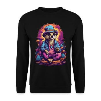 Erdmännchen Wald Pilze Psychedelic Goa Trance Art - Unisex Pullover - Schwarz - Vorne - Alina (178cm) & Michal (187cm)