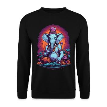 Elephant Psychedelic Art Goa Trance Forest Mushrooms - Unisex Sweatshirt - black - Front - Alina (178cm) & Michal (187cm)